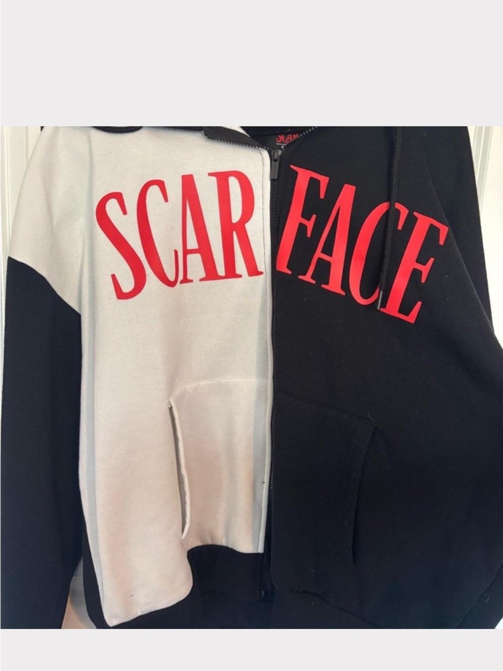 SCARFACE Split Black & White Hoodie with Red Logo